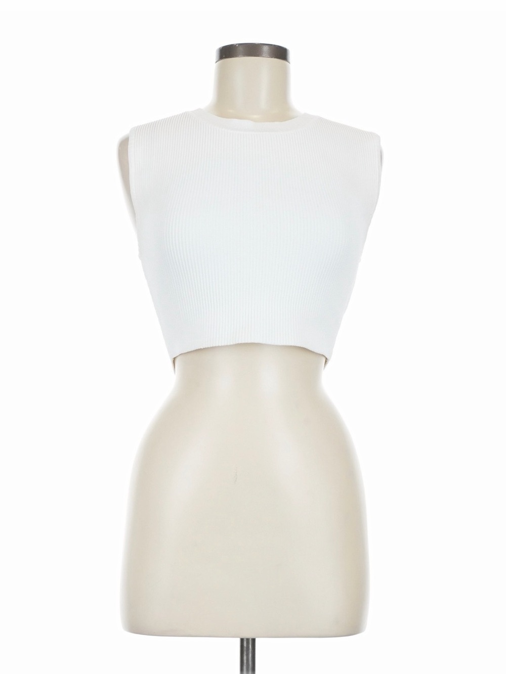 Babaton Sleeveless White Sculpt Crop Top (Medium)